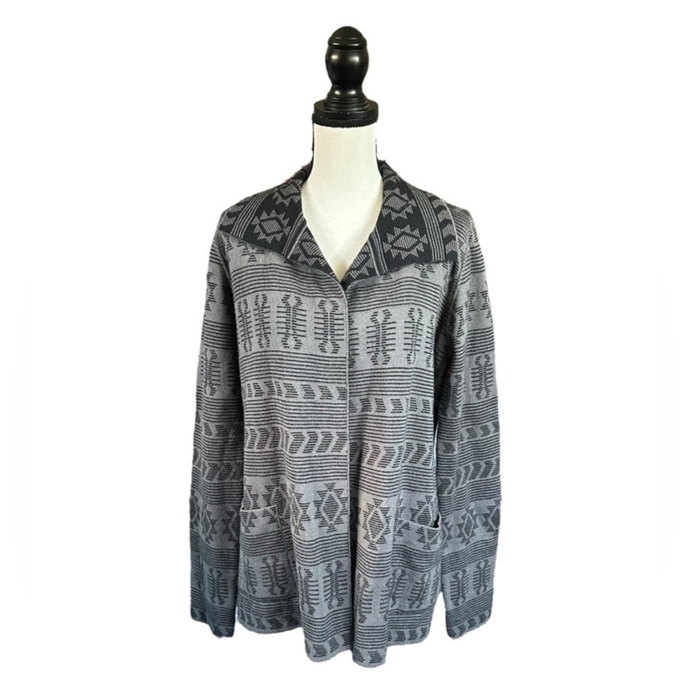 Tracy Reese Aztec Southwestern Boho Open Front Cardigan Gray Alpaca Blend Peru M